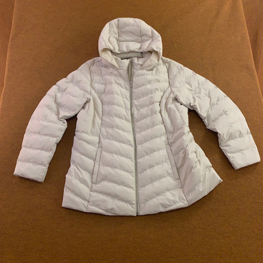 32 Degrees Heat Womens XL White Chevron Quilted Hooded Puffer Jacket